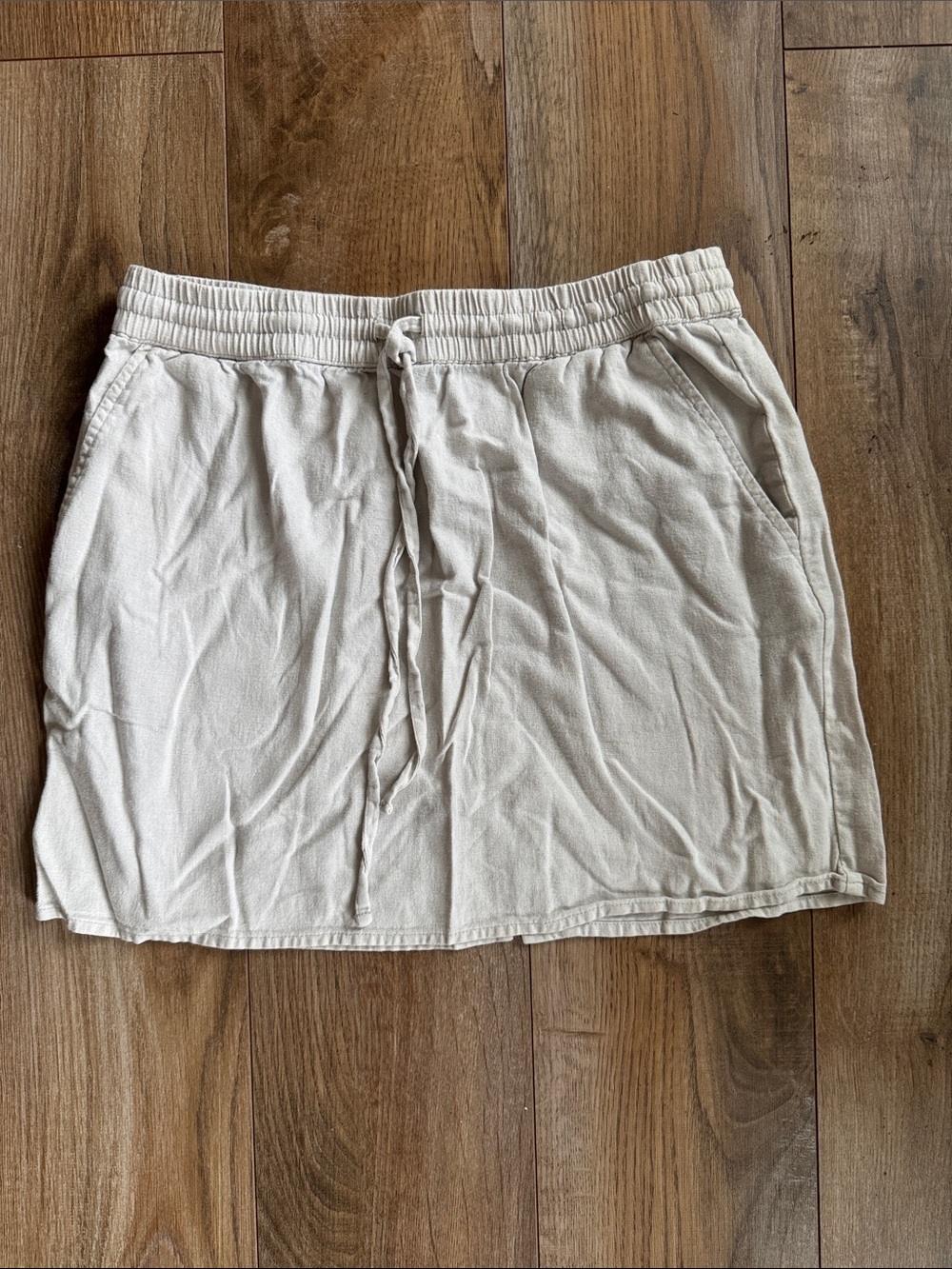 Cream linen blend drawstring mini skirt